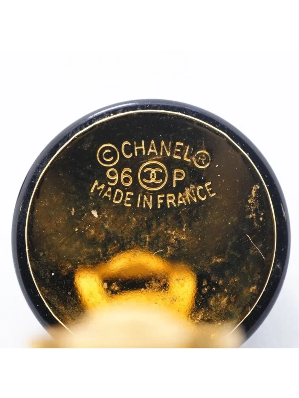 Chanel Earrings Vintage CC Logo Gold Plated Faux Pearl Black
